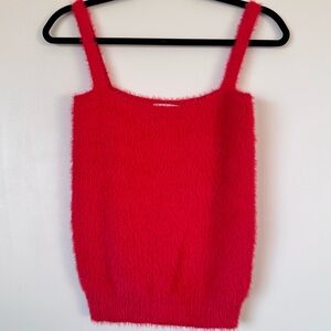 Women's Willow & Wind Eyelash Fuzzy Cherry Red‎ Sweater Tank Top Size Small